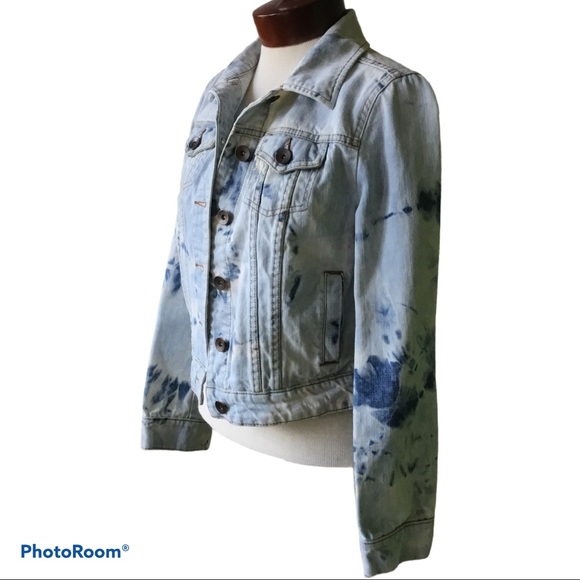 Acid Washed Bleach Tie Dye Denim Jean Jacket - Picture 3 of 6